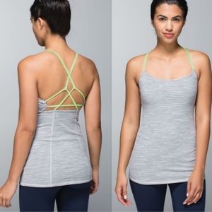 Lululemon dancing warrior tank gray/lime green 6